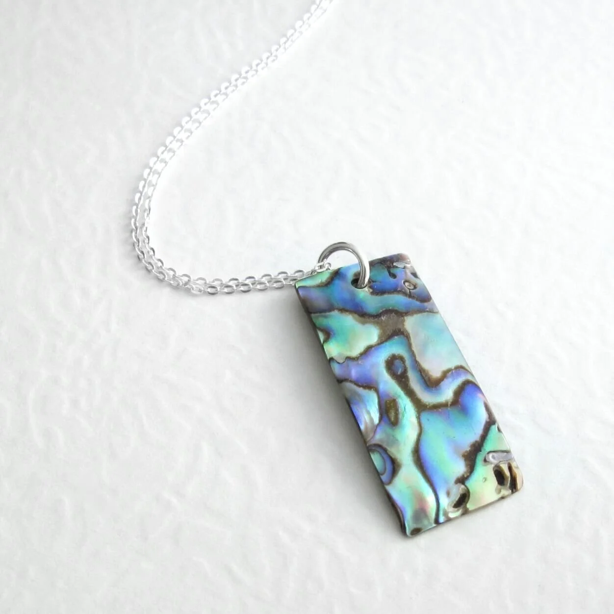 Natural Abalone Necklace Rectangle Shell Sterling Silver CindyLouWho2